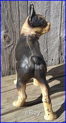 Excellent Original Antique Cast Iron Hubley Boxer Boston Terrier Dog Door Stop