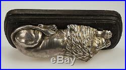 FINE ANTIQUE 19thC CAST IRON DOOR STOP / WEIGHT WITH SILVERED LION BROAD ARROW