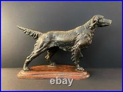FINE ANTIQUE HUBLEY CAST IRON IRISH SETTER HUNTING DOG ART STATUE BRONZED 1930s