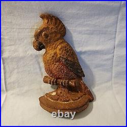 Farmhouse Antique Cast Iron Painted Parrot Sculpture Door Stop