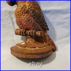 Farmhouse Antique Cast Iron Painted Parrot Sculpture Door Stop