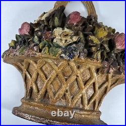 Flower Basket Hubley Cast Iron Doorstop Original Paint Vintage Antique 10 Lbs