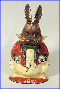 GRANDPA RABBIT Tuxedo HUBLEY Antique vtg DOORSTOP Cast Iron Alice in Wonderland