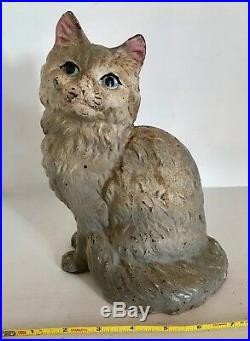 Genuine Antique Cast Iron Hubley Sitting Persian Cat Doorstop Marked Original