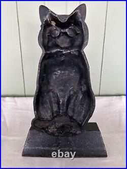 Gothic 13' Tall Antique Heavy Black Halloween Cat Cast Iron Doorstop 1930s 13Lbs