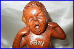 Great Baby Shower Gift Antique 1931 Yawning ChildBaby Pillow Doorstop Cast Iron