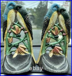 Great Pair Vintage Cast Iron Lovebirds Door Stops or Bookends Hubley 7 Great Pair Vintage Cast Iron Lovebirds Door Stops or Bookends Hubley 7