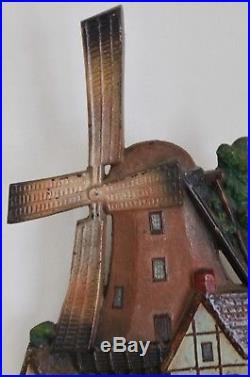 Greenblatt Studios Boston 1926 Cast Iron #6 Windmill & Cottages Doorstop 11.75