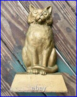 HUBLEY CAST IRON CAT DOORSTOP SOLID ANTIQUE LARGE 12.5 marked TRAPEZOID BASE