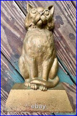 HUBLEY CAST IRON CAT DOORSTOP SOLID ANTIQUE LARGE 12.5 marked TRAPEZOID BASE