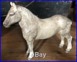 HUBLEY CAST IRON Percheron Work HORSE ART STATUE DOORSTOP Rare Gray Paint