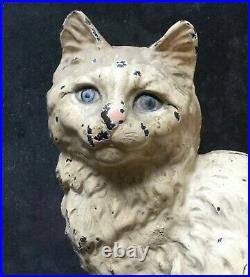 HUBLEY CAT Doorstop Antique White With Gorgeous Blue Eyes Cast Iron