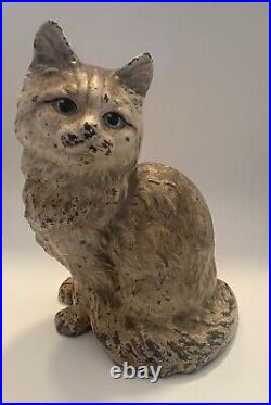 HUBLEY SITTING PERSIAN CAT CAST IRON DOORSTOP Beautiful Original Paint