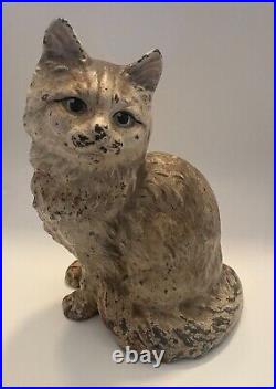 HUBLEY SITTING PERSIAN CAT CAST IRON DOORSTOP Beautiful Original Paint