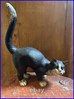 Heavy Antique Vintage Arched Black Cat Green Eyes Cast Iron Door Stop 8lbs