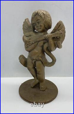 Heavy Cast Iron Angel Cherub /Mandolin Garden Door Stop Decorative Figure 8.5 T