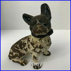 Hubley Antique Cast Iron French Bulldog withLeather Collar Doorstop Figurine