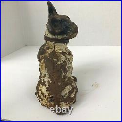 Hubley Antique Cast Iron French Bulldog withLeather Collar Doorstop Figurine