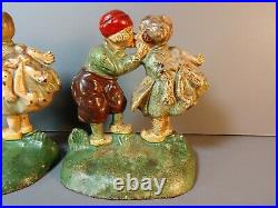 Hubley Bookends 332 Colorful Kissing Couple Cast Iron Antique Set of 2