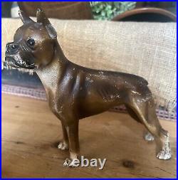 Hubley Boxer Dog 307 Cast Iron Doorstop 1930's Original Paint 8.5 H 9.5 L