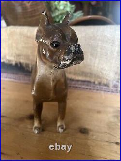 Hubley Boxer Dog 307 Cast Iron Doorstop 1930's Original Paint 8.5 H 9.5 L