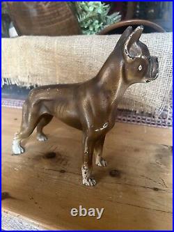 Hubley Boxer Dog 307 Cast Iron Doorstop 1930's Original Paint 8.5 H 9.5 L