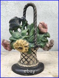 Hubley CAST IRON Flower Basket 9.5 Doorstop #120 PETUNIAS & DAISIES Original