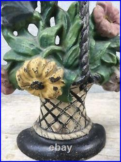 Hubley CAST IRON Flower Basket 9.5 Doorstop #120 PETUNIAS & DAISIES Original