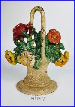 Hubley Cast Iron Doorstop #120 Petunias and Daisies in Flower Basket 1920s 10