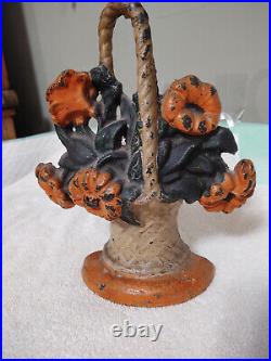 Hubley Cast Iron Doorstop #120 Petunias and Daisies in Flower Basket 1920s 10
