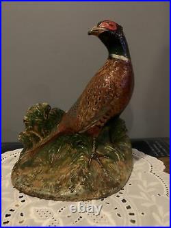 Hubley Fred Everett Cast Iron Hunting Pheasant Bird Statue Doorstop Bookend Nice