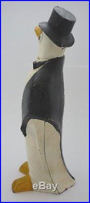 Hubley Penguin #463 Vtg Cast Iron Bowtie & Hat Doorstop 10x4x4 Antique