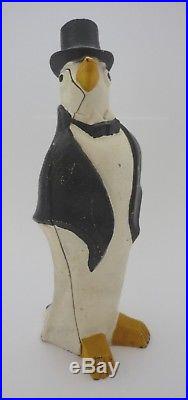 Hubley Penguin #463 Vtg Cast Iron Bowtie & Hat Doorstop 10x4x4 Antique