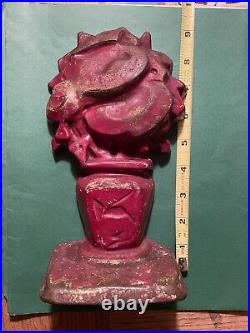 Hubley stamped, cast iron doorstop, Red Rose, Flower, RARE