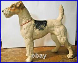 Huge Antique Original Hubley Fox Terrier Cast Iron Dog Doorstop, Exc. Paint Nr