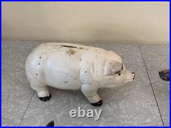 Huge Lot Of Vintage Heavy Cast Iron Metal Pig Hog Piggy Bank Pig Figure Doorstop
