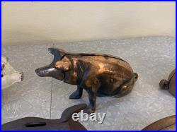 Huge Lot Of Vintage Heavy Cast Iron Metal Pig Hog Piggy Bank Pig Figure Doorstop
