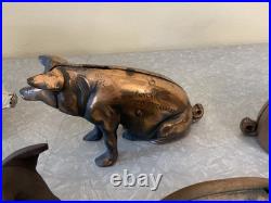 Huge Lot Of Vintage Heavy Cast Iron Metal Pig Hog Piggy Bank Pig Figure Doorstop
