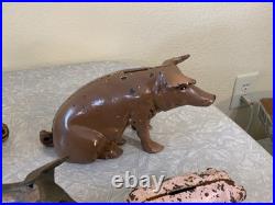 Huge Lot Of Vintage Heavy Cast Iron Metal Pig Hog Piggy Bank Pig Figure Doorstop
