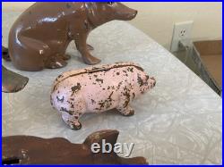 Huge Lot Of Vintage Heavy Cast Iron Metal Pig Hog Piggy Bank Pig Figure Doorstop