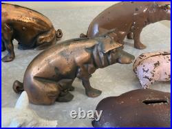 Huge Lot Of Vintage Heavy Cast Iron Metal Pig Hog Piggy Bank Pig Figure Doorstop