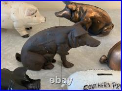 Huge Lot Of Vintage Heavy Cast Iron Metal Pig Hog Piggy Bank Pig Figure Doorstop