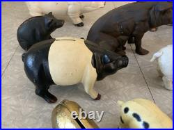 Huge Lot Of Vintage Heavy Cast Iron Metal Pig Hog Piggy Bank Pig Figure Doorstop