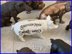 Huge Lot Of Vintage Heavy Cast Iron Metal Pig Hog Piggy Bank Pig Figure Doorstop
