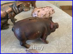 Huge Lot Of Vintage Heavy Cast Iron Metal Pig Hog Piggy Bank Pig Figure Doorstop