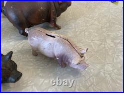 Huge Lot Of Vintage Heavy Cast Iron Metal Pig Hog Piggy Bank Pig Figure Doorstop