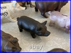 Huge Lot Of Vintage Heavy Cast Iron Metal Pig Hog Piggy Bank Pig Figure Doorstop