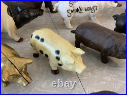 Huge Lot Of Vintage Heavy Cast Iron Metal Pig Hog Piggy Bank Pig Figure Doorstop