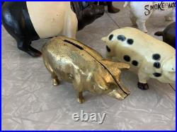 Huge Lot Of Vintage Heavy Cast Iron Metal Pig Hog Piggy Bank Pig Figure Doorstop