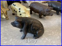 Huge Lot Of Vintage Heavy Cast Iron Metal Pig Hog Piggy Bank Pig Figure Doorstop